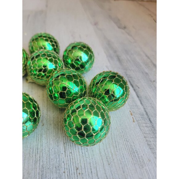 Green fish net ball ornament Xmas set unique decor mini - Picture 3 of 6